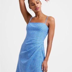 French Connection Elao whisper straight neck dress back tie floral blue 4 XS